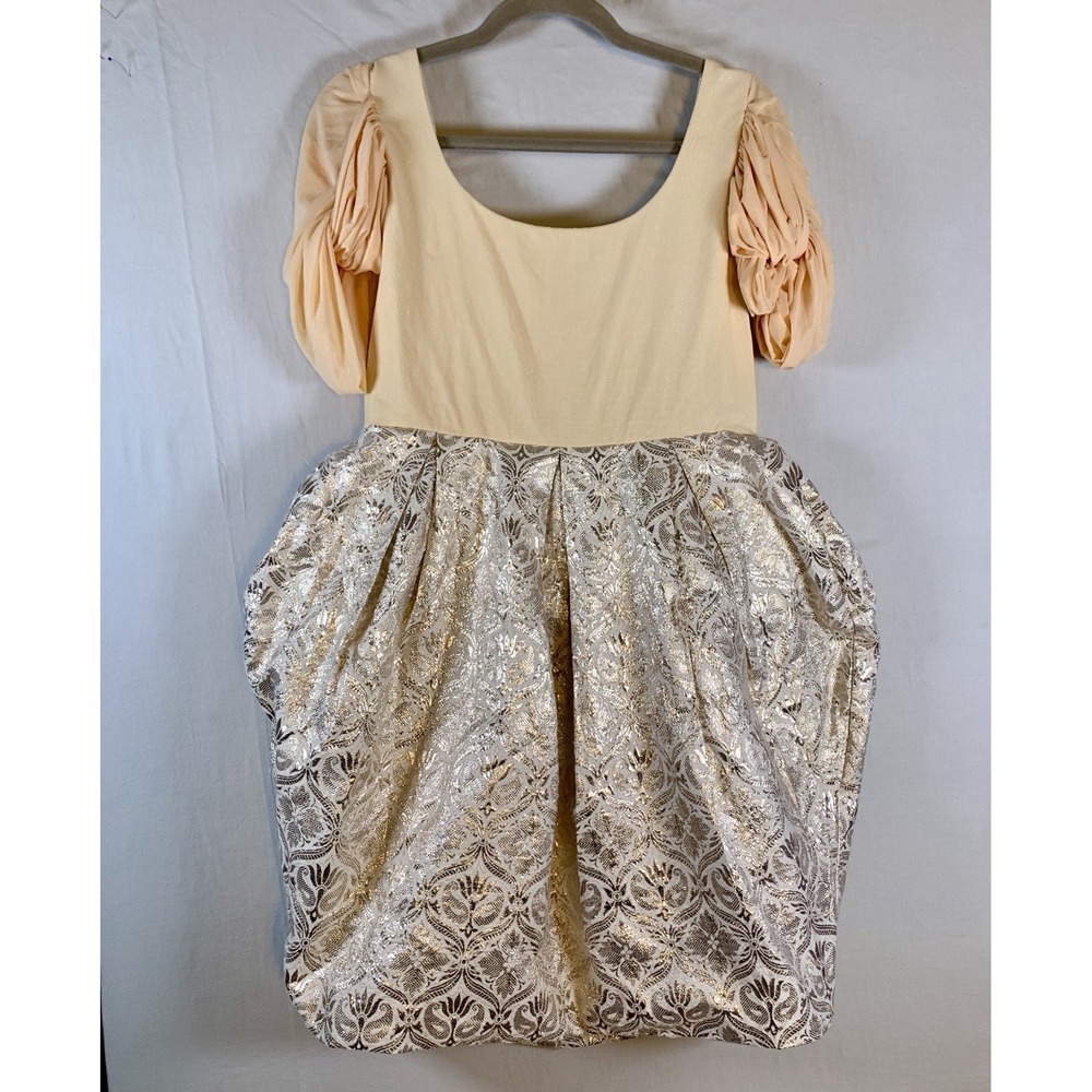 Payal Singhal Silk Gold Brocade Bubble Dress sz 8 Vintage Indian Designer Party